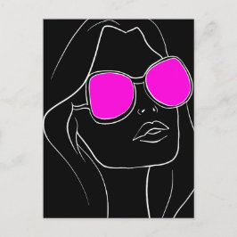 Retro Frauengesicht in rosa Sonnenbrille schwarz Postkarte