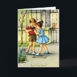Retro French Mother Birthday Greeting Card Karte<br><div class="desc">Vintage / Retro French Birthday greeting card. Süßer Little Boy und Girl with their little bird. Gute Party,  Mama! French Birthday Card for mom!</div>