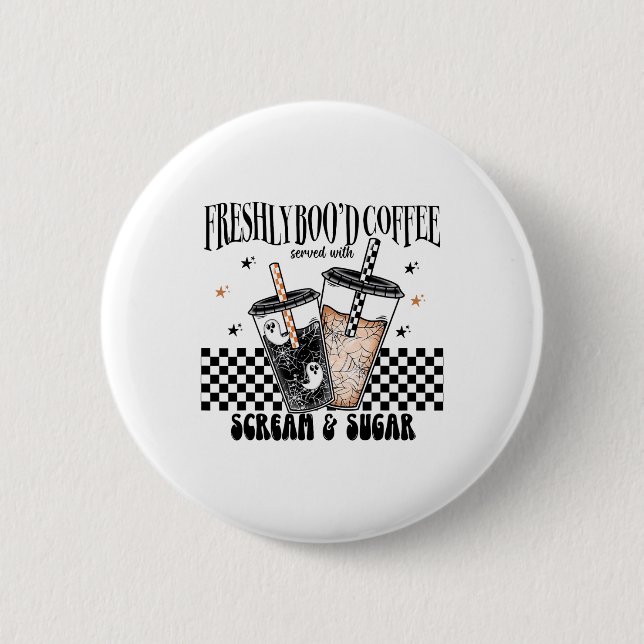 Retro Freshly Boo'd Coffee Lovers Boujee Ghost Hal Button (Vorderseite)