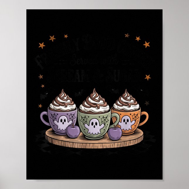 Retro Freshly Boo'd Coffee Lovers Boujee Ghost Hal Poster (Vorne)