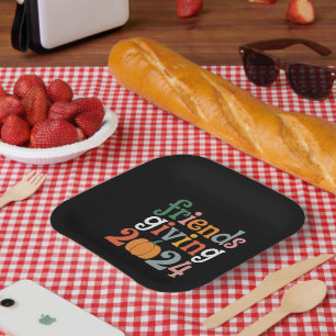 Retro Freunde geben 2024 Erntedankfest Herbst Pappteller
