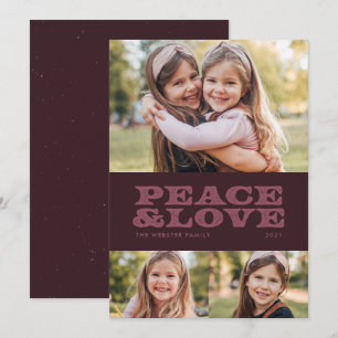 Retro-Frieden und Liebe Pflaume drei Foto Feiertagskarte