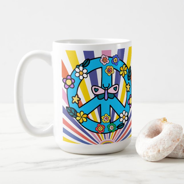 Retro-Friedenszeichen Kaffeetasse (Mit Donut)