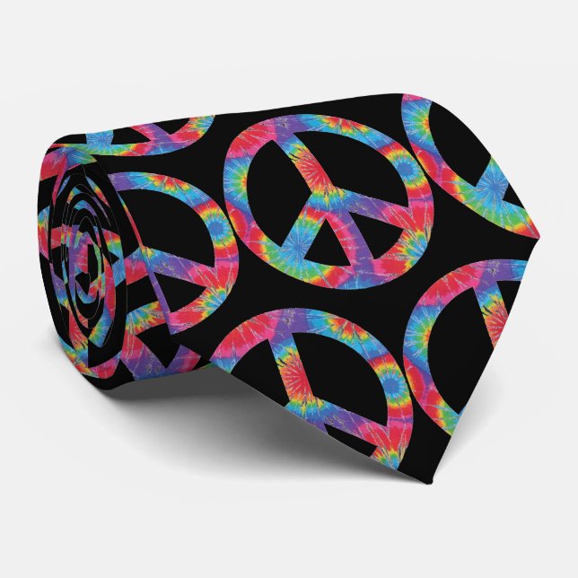Retro-Friedenszeichen - Regenbogen-Hippy-Design Krawatte (Gerollt)