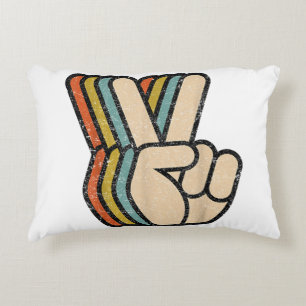 Retro-Friedenszeichen V-Finger Vintage 60er 70er 8 Dekokissen