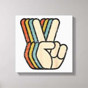 Retro-Friedenszeichen V-Finger Vintage 60er 70er 8 Leinwanddruck