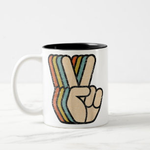 Retro-Friedenszeichen V-Finger Vintage 60er 70er 8 Zweifarbige Tasse