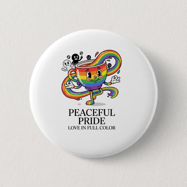 Retro friedliche Pride-Regenbogen-Kaffeetasse T-Sh Button (Vorderseite)