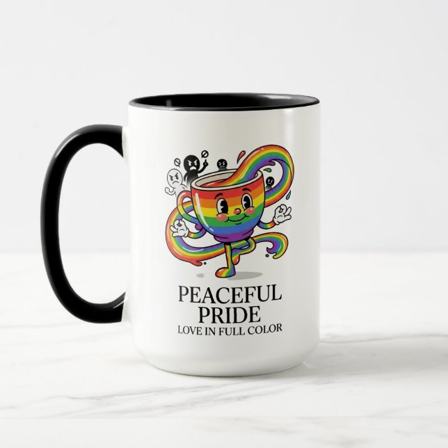 Retro friedlicher Pride-Regenbogen-Kaffeetassen-T- Tasse (Links)