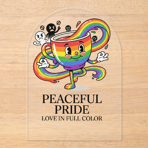 Retro friedliches Pride-Regenbogen-Kaffeetassen-T- Acryleinladungen