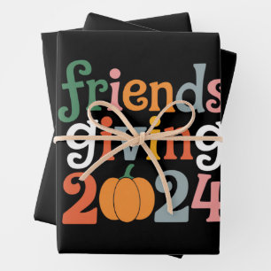 Retro Friends geben 2024 Erntedank fallen Geschenkpapier Set