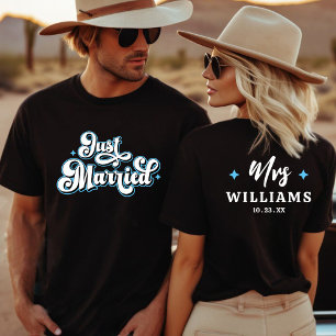 Retro Frisch Vermählt Herr und Frau Blau Schwarz & T-Shirt