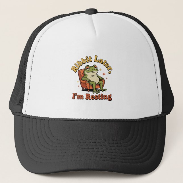 Retro Frog Chill Humor Trucker Hat Truckerkappe (Vorderseite)