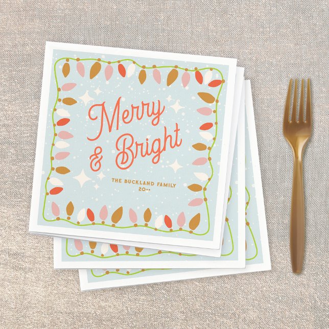 Retro Frohe und helle Weihnachtsbeleuchtung Serviette (retro christams lights cocktail napkins)