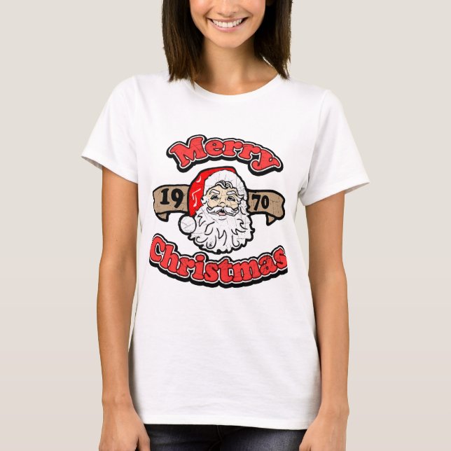 Retro Frohe Weihnachten 1970 Santa T-Shirt (Vorderseite)