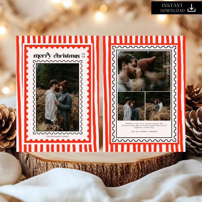 Retro Frohe Weihnachten Briefmarke Sripes Foto (Von Creator hochgeladen)