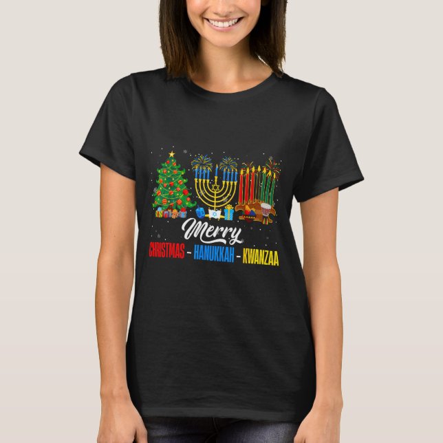 Retro Frohe Weihnachten Chanukka Kwanzaa Frohe Fei T-Shirt (Vorderseite)