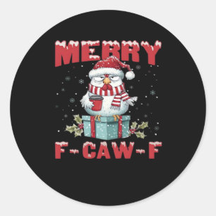 Retro Frohe Weihnachten F-Caw-F Huhn Runder Aufkleber