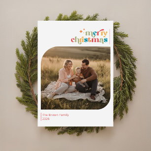 Retro Frohe Weihnachten Familienfoto Postkarte