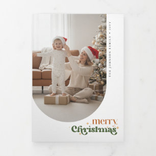 Retro Frohe Weihnachten Foto Trifold Klappkarte Dreifach Gefaltete Karte