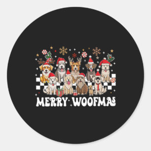 Retro Frohe Weihnachten für Hunde Woofmas Rentier  Runder Aufkleber
