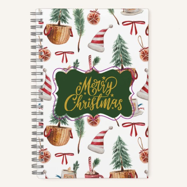 Retro Frohe Weihnachten Journaling Notizbücher (Vorderseite)