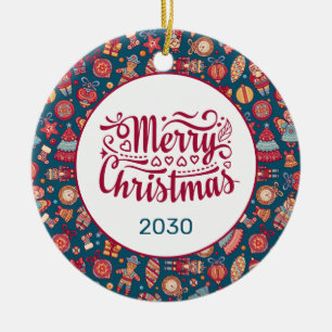 Retro Frohe Weihnachten Personalisiert Keramik Ornament