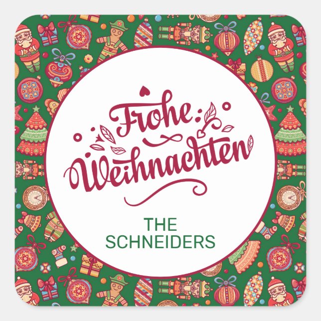 Retro Frohe Weihnachten Personalisiert Quadratischer Aufkleber (Vorderseite)