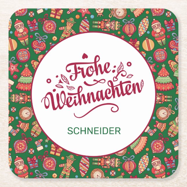 Retro Frohe Weihnachten Personalisiert Rechteckiger Pappuntersetzer (Vorderseite)