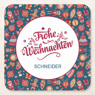 Retro Frohe Weihnachten Personalisiert Rechteckiger Pappuntersetzer