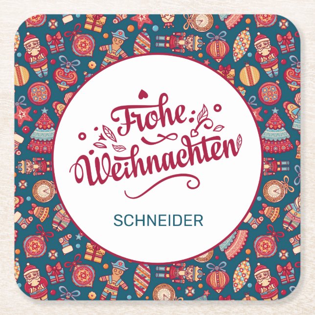 Retro Frohe Weihnachten Personalisiert Rechteckiger Pappuntersetzer (Vorderseite)