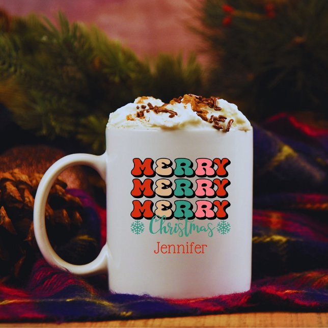 Retro Frohe Weihnachten personalisierte Mug Kaffeetasse (Von Creator hochgeladen)