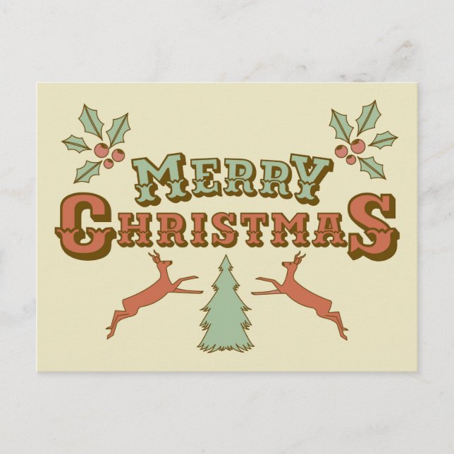 Retro Frohe Weihnachten Postkarte (Vorderseite)