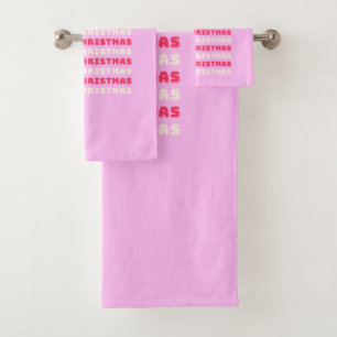 Retro Frohe Weihnachten Rosa Feiertage Dekor Prepp Badhandtuch Set