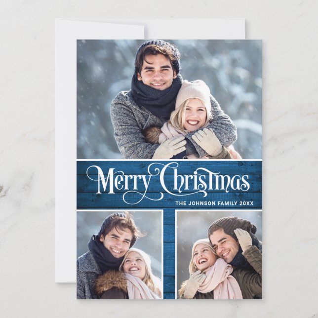 Retro Frohe Weihnachten Rustic 6 FOTO Gruß (Vorderseite)