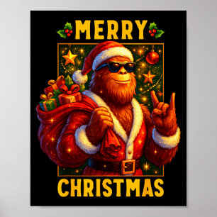 Retro Frohe Weihnachten Santa Bigfoot Sasquatch Lu Poster