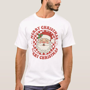 Retro Frohe Weihnachten Santa Claus Schachbrett T-Shirt