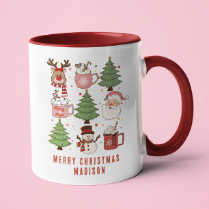 Retro Frohe Weihnachten Santa Rentier Name Tasse