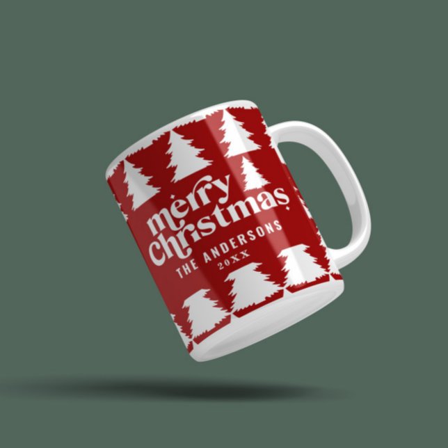 Retro Frohe Weihnachten stilvolle Weihnachtsbaum Kaffeetasse (Von Creator hochgeladen)