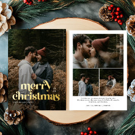 Retro Frohe Weihnachten Trendy Foto Familie Folien Feiertagskarte