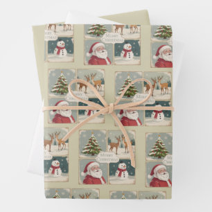 Retro Frohe Weihnachten Vintage Weihnachtsmann Bau Geschenkpapier Set