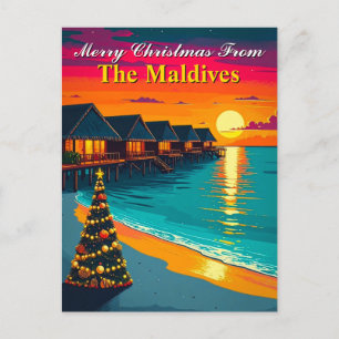 Retro Frohe Weihnachten von den Malediven Tropical Postkarte