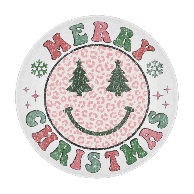 Retro Frohe Weihnachts-Lächeln Gesicht Schneidebrett (Vorderseite)