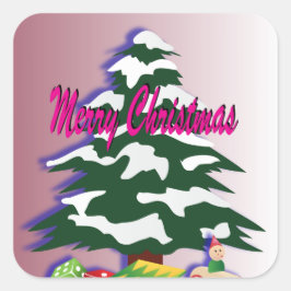 Retro Frohe Weihnachtsbaum Feierliche Jahreszeit Runder Aufkleber