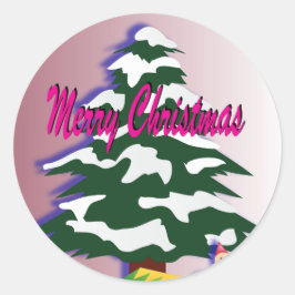 Retro Frohe Weihnachtsbaum Feierliche Jahreszeit Runder Aufkleber