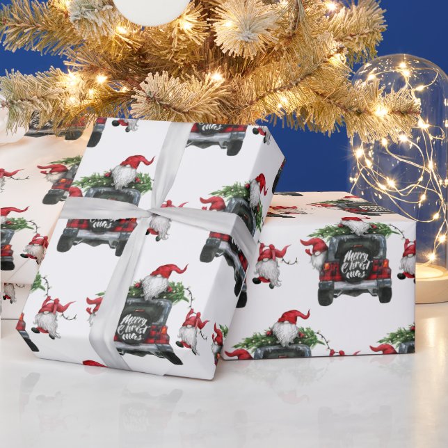 Retro Frohe Weihnachtsbaum Red Farm Truck Urlaub Geschenkpapier (Feiertage)