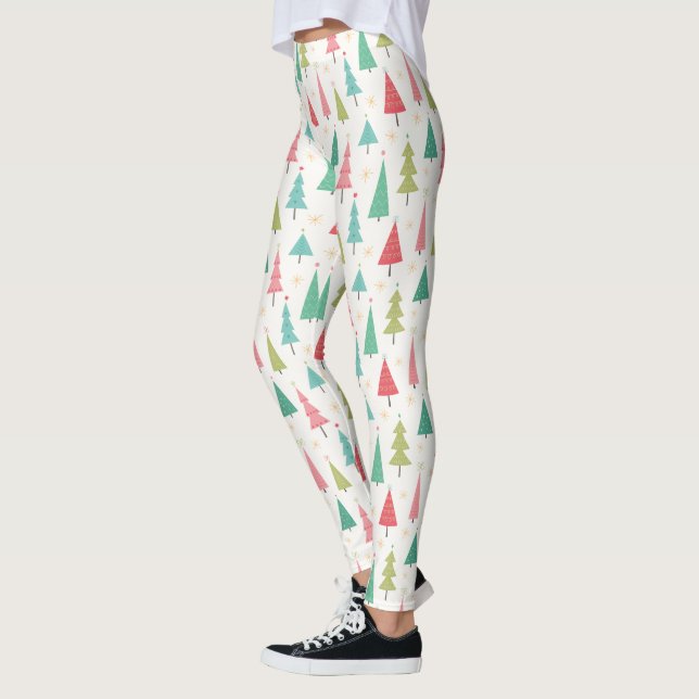 Retro Frohe Weihnachtsbaumen Spaß Urlaubsmuster Leggings (Links)