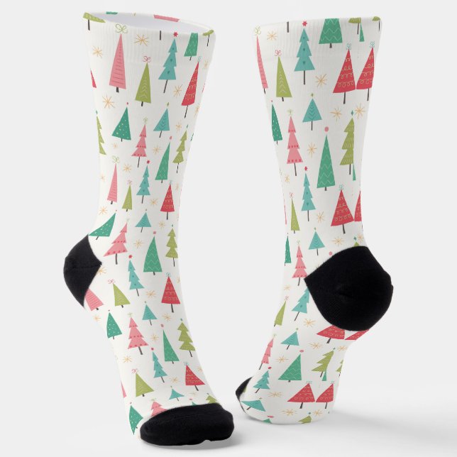 Retro Frohe Weihnachtsbaumen Spaß Urlaubsmuster Socken (Gewinkelt)
