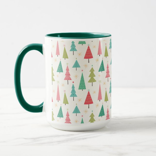 Retro Frohe Weihnachtsbaumen Spaß Urlaubsmuster Tasse (Links)
