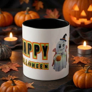 Retro Frohes Halloween Gespenst Grusel-Tasse Zweifarbige Tasse